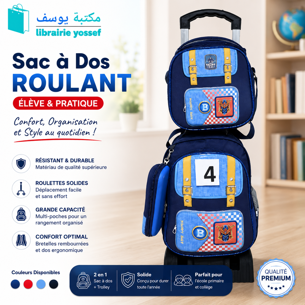 Sac à dos roulant garcon - bleu ours modèle 1