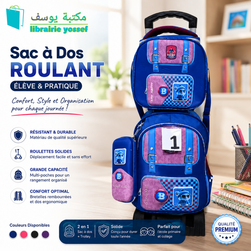 Sac à dos roulant garcon - bleu Racing Team modèle 4